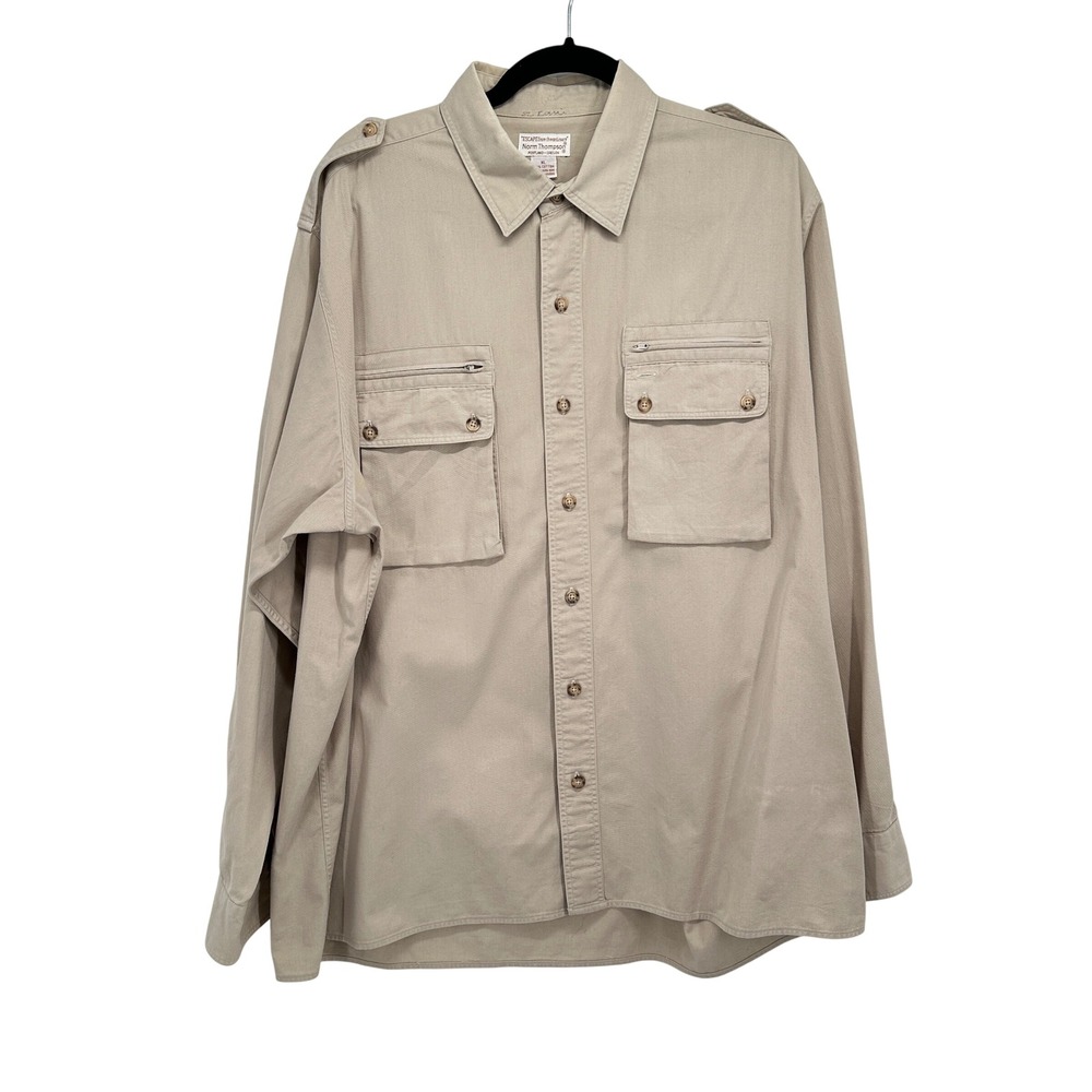 Norm Thompson Mens XL Tan Cotton‎ Safari Shirt Epaulets Utility Travel Adventure
